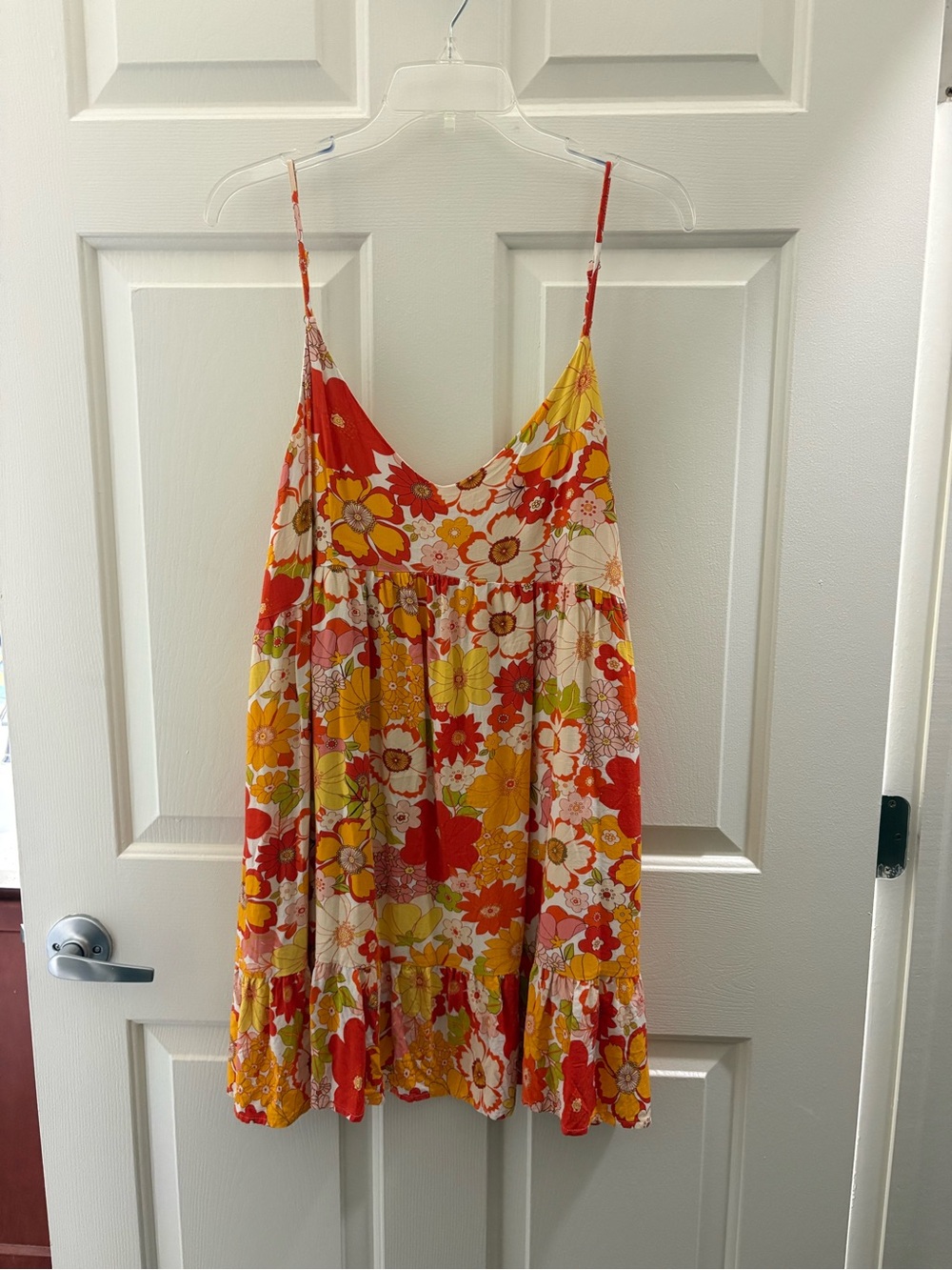 Pink Lily Floral Mini Dress in Red and Yellow